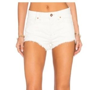 Free People White Denim High Waist Shorts Raw Hem